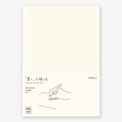 White notebook with a minimalist design and text on a light beige background, midori, md, japan, paper, notebook, sketch book, nz, new zealand, MD paper, blank, a5