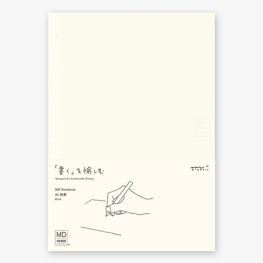 White notebook with a minimalist design and text on a light beige background, midori, md, japan, paper, notebook, sketch book, nz, new zealand, MD paper, blank, a5