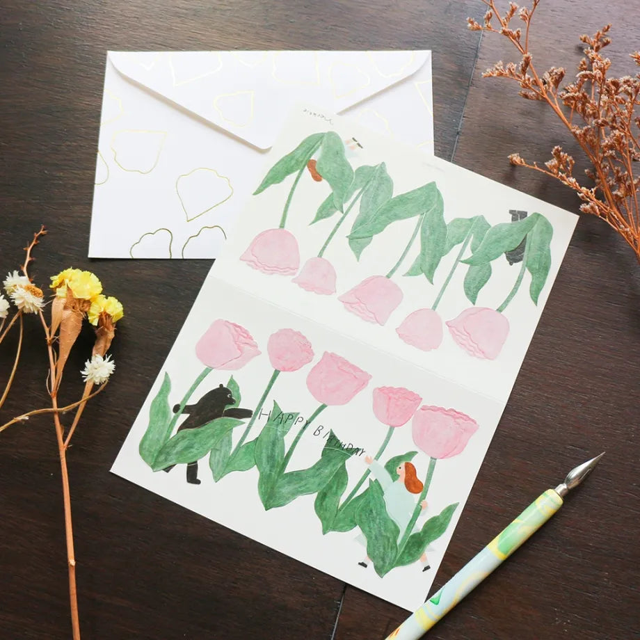 (NEW) Cozyca - Necktie Tulip | Gold Foil Birthday Card