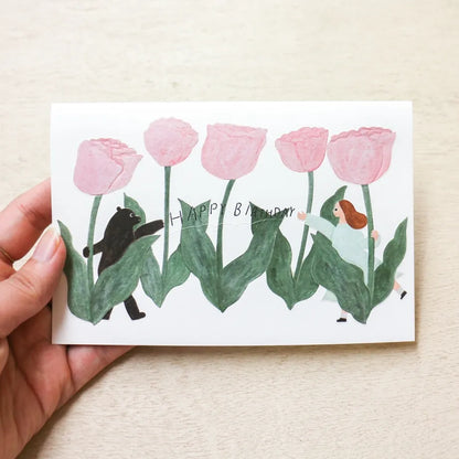 (NEW) Cozyca - Necktie Tulip | Gold Foil Birthday Card