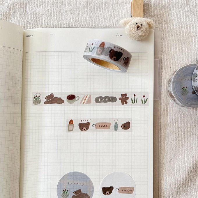 (NEW) Ranmyu Black Tea and Kuma-Chan | Washi Tape (10m)