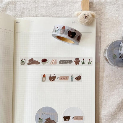 (NEW) Ranmyu Black Tea and Kuma-Chan | Washi Tape (10m)