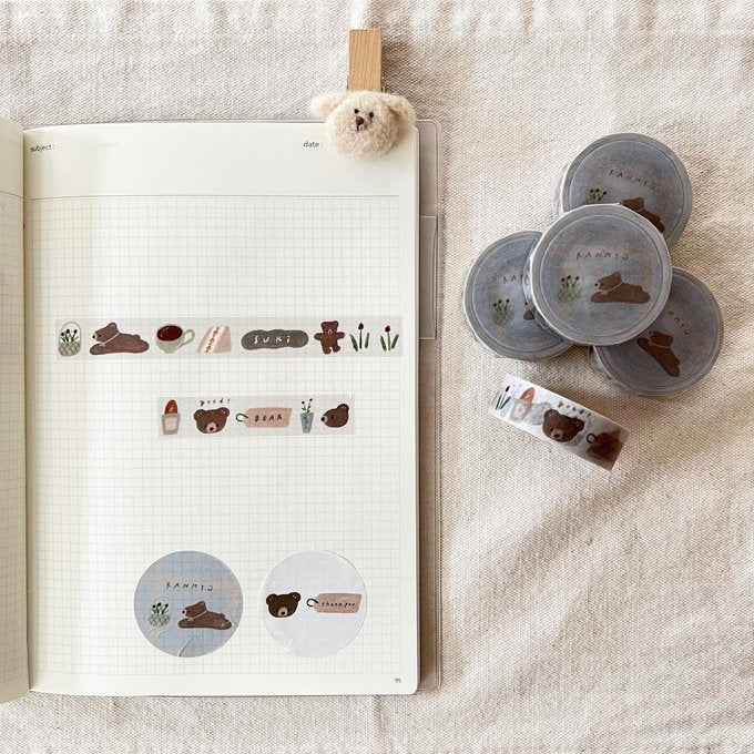 (NEW) Ranmyu Black Tea and Kuma-Chan | Washi Tape (10m)